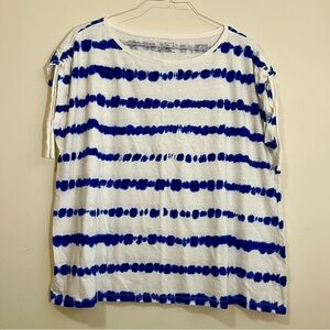 Talbots Linen Top Womens Size 2X Tie-Dye Striped Cinched Shoulder Bateau Neck